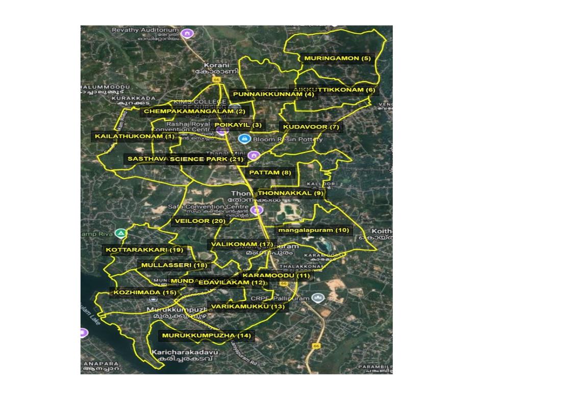 The map approved by the Delimitation Commission for Mangalapuram Grama Panchayat's 2025 ward division