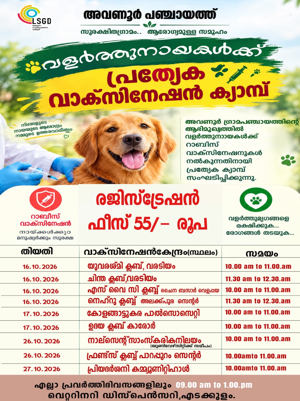 വളർത്തു നായ്ക്കള്‍ക്ക് പ്രത്യേക വാക്സിനേഷൻ ക്യാമ്പ് 