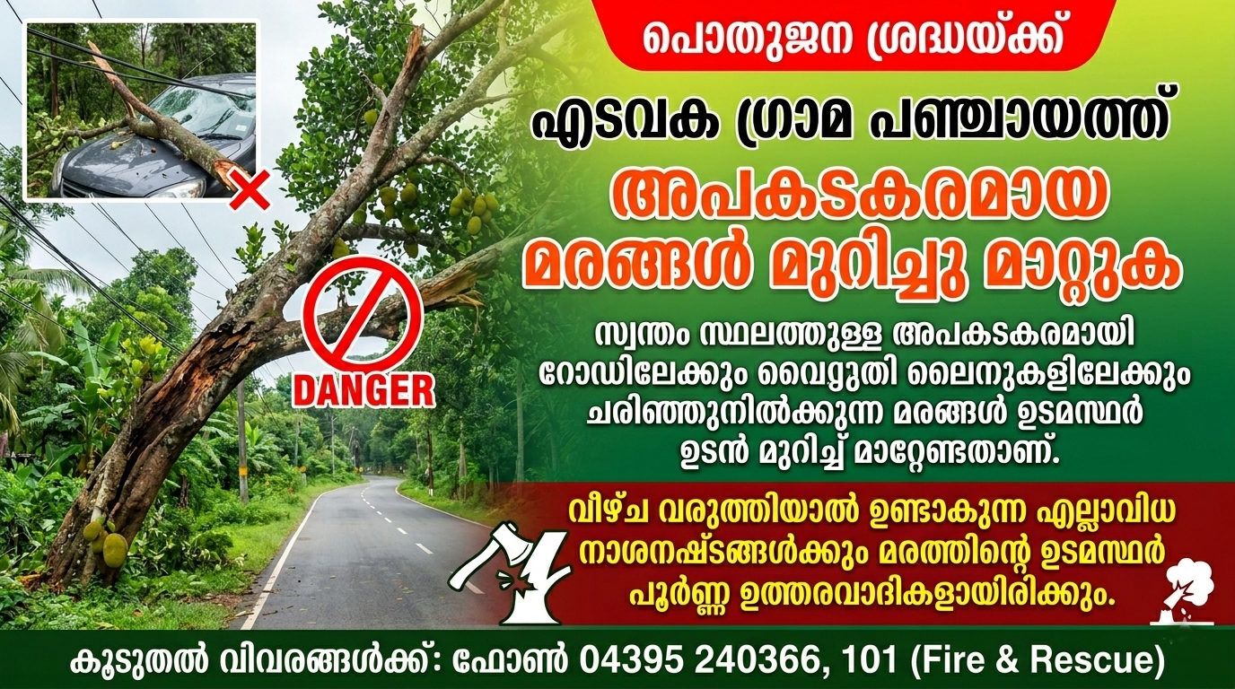 അപകടകരമായ മരങ്ങൾ മുറിച്ച് മാറ്റേണ്ടതാണ്