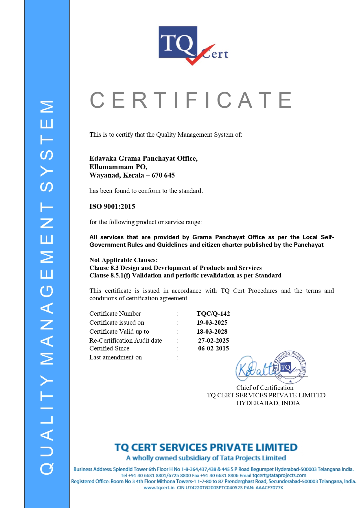  ISO 9001:201 5Certificate
